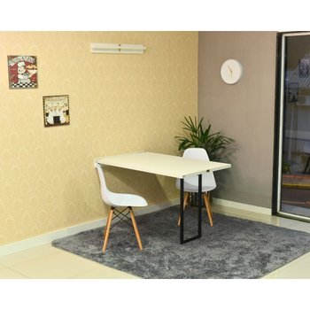mesa dobravel retratil de parede 2 lugares 120x75 branca com cadeira eames eiffel branca 1