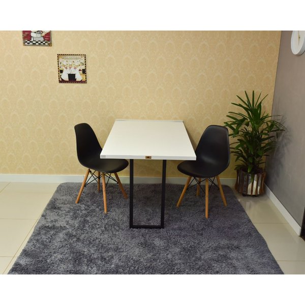 mesa dobravel retratil de parede 2 lugares 120x75 branca com cadeira eames eiffel preta 2