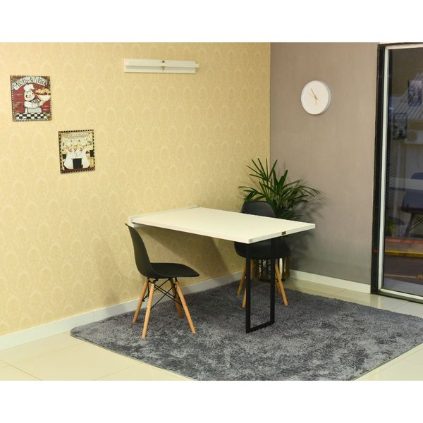 mesa dobravel retratil de parede 2 lugares 120x75 branca com cadeira eames eiffel preta 4