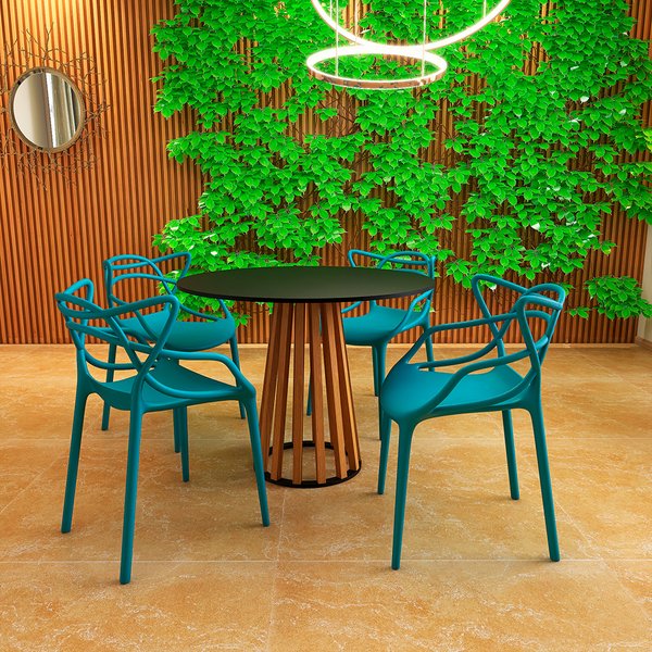 mesa de jantar redonda preta 100cm talia amadeirada com 4 cadeiras allegra 6