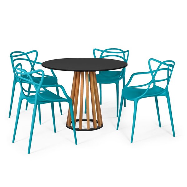 mesa de jantar redonda preta 100cm talia amadeirada com 4 cadeiras allegra 5