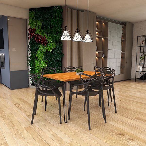 mesa de jantar retangular hairpin legs natural 130x80cm com 6 cadeiras allegra 10