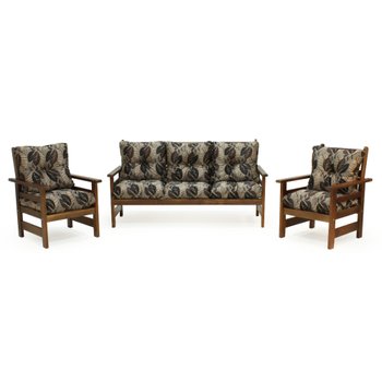 conjunto sofa havai de 3 lugares e 2 poltronas de madeira com almofadas confortaveis para sala de estar floral 6