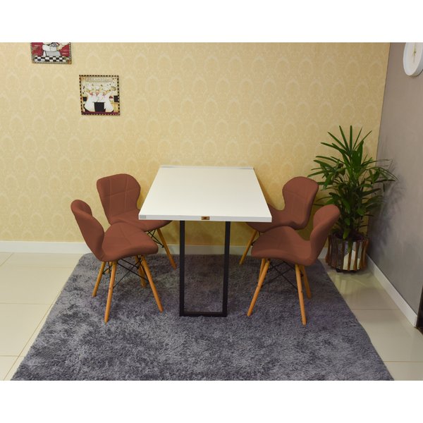 mesa dobravel retratil de parede branca 120x75cm com 4 cadeiras eiffel slim marrom 3