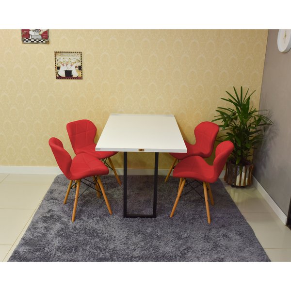 mesa dobravel retratil de parede branca 120x75cm com 4 cadeiras eiffel slim vermelho 2