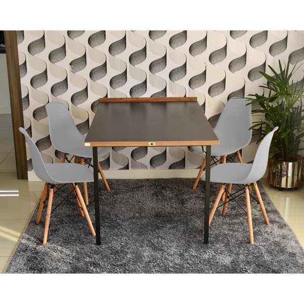 mesa dobravel retratil de parede preta 140cm com 4 cadeiras eames eiffel cinza 4