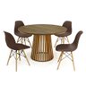 mesa de jantar redonda 120cm luana amadeirada natural com 4 cadeiras eames eiffel 10