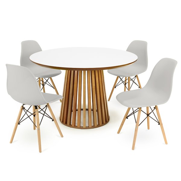mesa de jantar redonda 120cm luana amadeirada branca com 4 cadeiras eames eiffel 6