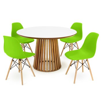 mesa de jantar redonda 120cm luana amadeirada branca com 4 cadeiras eames eiffel 13