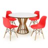 mesa de jantar redonda 120cm branca cecilia amadeirada com 4 cadeiras eames eiffel 1