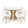 mesa de jantar redonda 120cm branca cecilia amadeirada com 4 cadeiras eames eiffel 5