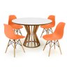 mesa de jantar redonda 120cm branca cecilia amadeirada com 4 cadeiras eames eiffel 7