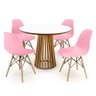 mesa de jantar redonda branca 120cm luana amadeirada com 4 cadeiras eames eiffel 11