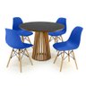 mesa de jantar redonda 100cm preta amadeirada com 4 cadeiras eames eiffel 3