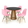mesa de jantar redonda 100cm preta amadeirada com 4 cadeiras eames eiffel 11