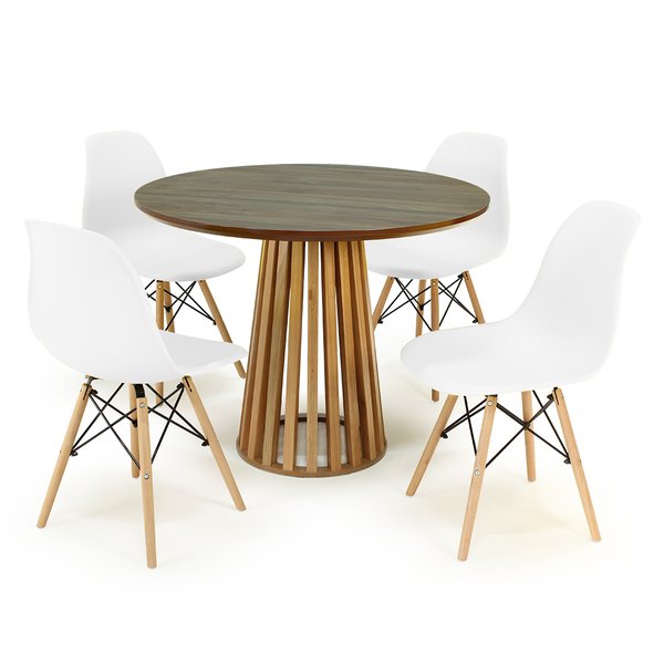 mesa de jantar redonda 100cm natural luana amadeirada com 4 cadeiras eames eiffel magazine decor 5