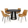 mesa de jantar redonda preta talia 120cm com 4 cadeiras estofadas chicago 4