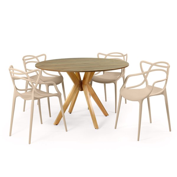mesa de jantar redonda 120cm marci natural com 4 cadeiras allegra magazine decor 6