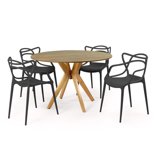 mesa de jantar redonda 120cm marci natural com 4 cadeiras allegra magazine decor 7