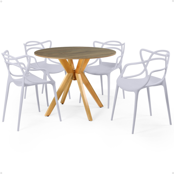 mesa de jantar redonda 100cm marci natural com 4 cadeiras allegra magazine decor 5