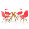 mesa de jantar redonda 120cm branca marci amadeirada com 4 cadeiras eames eiffel 1