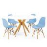 mesa de jantar redonda 120cm branca marci amadeirada com 4 cadeiras eames eiffel 4
