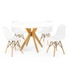 mesa de jantar redonda 120cm branca marci amadeirada com 4 cadeiras eames eiffel 5