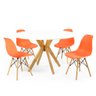 mesa de jantar redonda 120cm branca marci amadeirada com 4 cadeiras eames eiffel 7