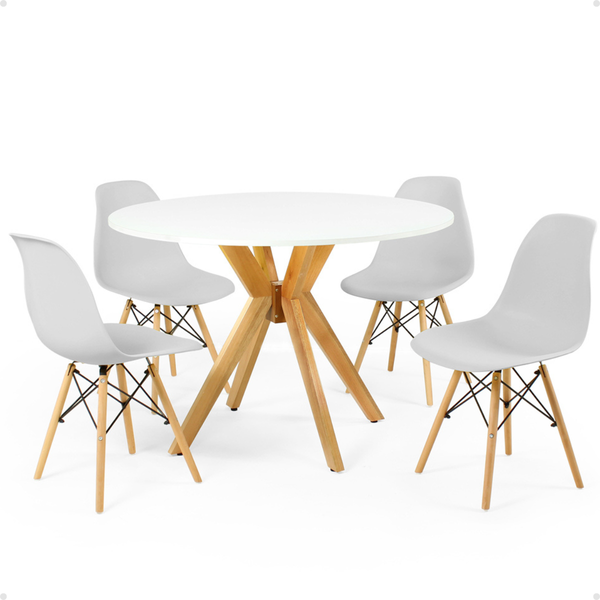 mesa de jantar redonda 100cm branca marci com 4 cadeiras eames eiffel magazine decor 6