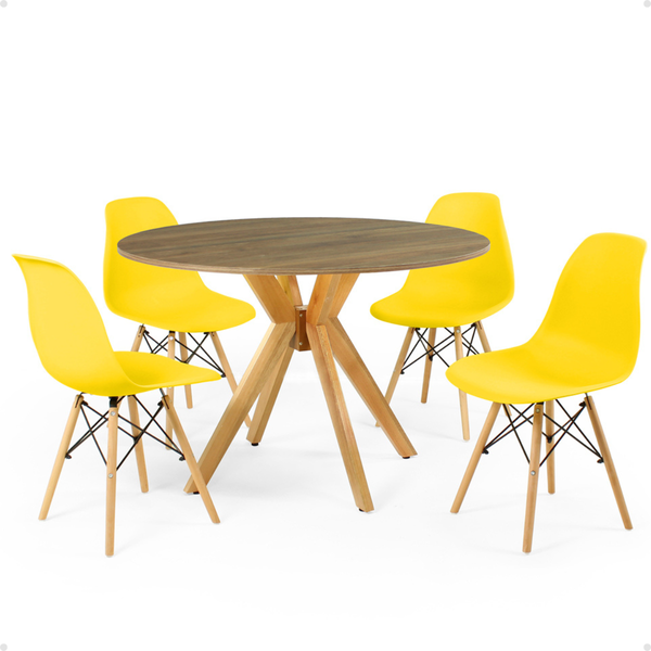 mesa de jantar redonda 100cm natural marci com 4 cadeiras eames eiffel magazine decor 2