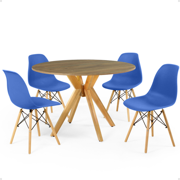 mesa de jantar redonda 100cm natural marci com 4 cadeiras eames eiffel magazine decor 3