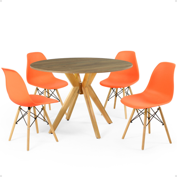 mesa de jantar redonda 100cm natural marci com 4 cadeiras eames eiffel magazine decor 7