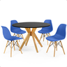 mesa de jantar redonda 100cm preta marci com 4 cadeiras eames eiffel 3
