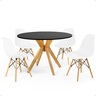 mesa de jantar redonda 100cm preta marci com 4 cadeiras eames eiffel 5