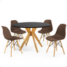 mesa de jantar redonda 100cm preta marci com 4 cadeiras eames eiffel 8
