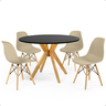 mesa de jantar redonda 100cm preta marci com 4 cadeiras eames eiffel 9
