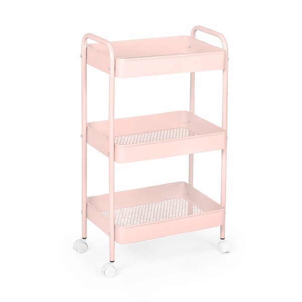 carrinho multiuso organizador rosa 3 prateleiras magazine decor
