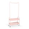arara de roupas multiuso com 2 prateleiras e rodizios em ferro rosa 6