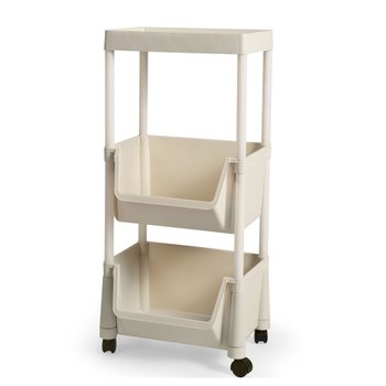 carrinho multiuso pratico 3 prateleiras em plastico com rodizio creme 2