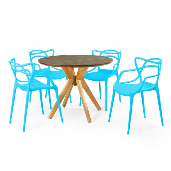 mesa de jantar redonda marci premium natural 100cm com 4 cadeiras allegra 3