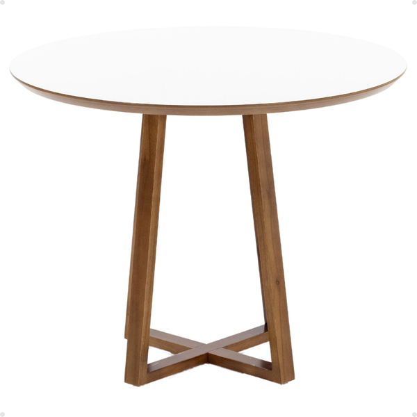 mesa de jantar redonda lara premium 100cm em madeira macica e mdf branco 1
