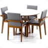 mesa de jantar redonda branca lara premium 120cm com 4 cadeiras estofadas isabela cinza 2