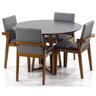 mesa de jantar redonda preta lara premium 120cm com 4 cadeiras estofadas isabela cinza 1