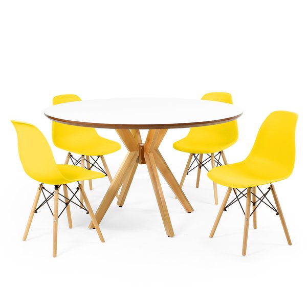 mesa de jantar redonda branca marci premium com 4 cadeiras eames eiffel 2