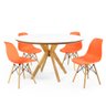 mesa de jantar redonda branca marci premium com 4 cadeiras eames eiffel 7