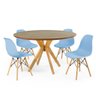 mesa de jantar redonda natural 120cm marci premium com 4 cadeiras eames eiffel 4
