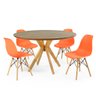 mesa de jantar redonda natural 120cm marci premium com 4 cadeiras eames eiffel 7