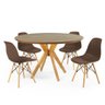 mesa de jantar redonda natural 120cm marci premium com 4 cadeiras eames eiffel 8
