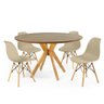 mesa de jantar redonda natural 120cm marci premium com 4 cadeiras eames eiffel 9