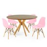 mesa de jantar redonda natural 120cm marci premium com 4 cadeiras eames eiffel 11